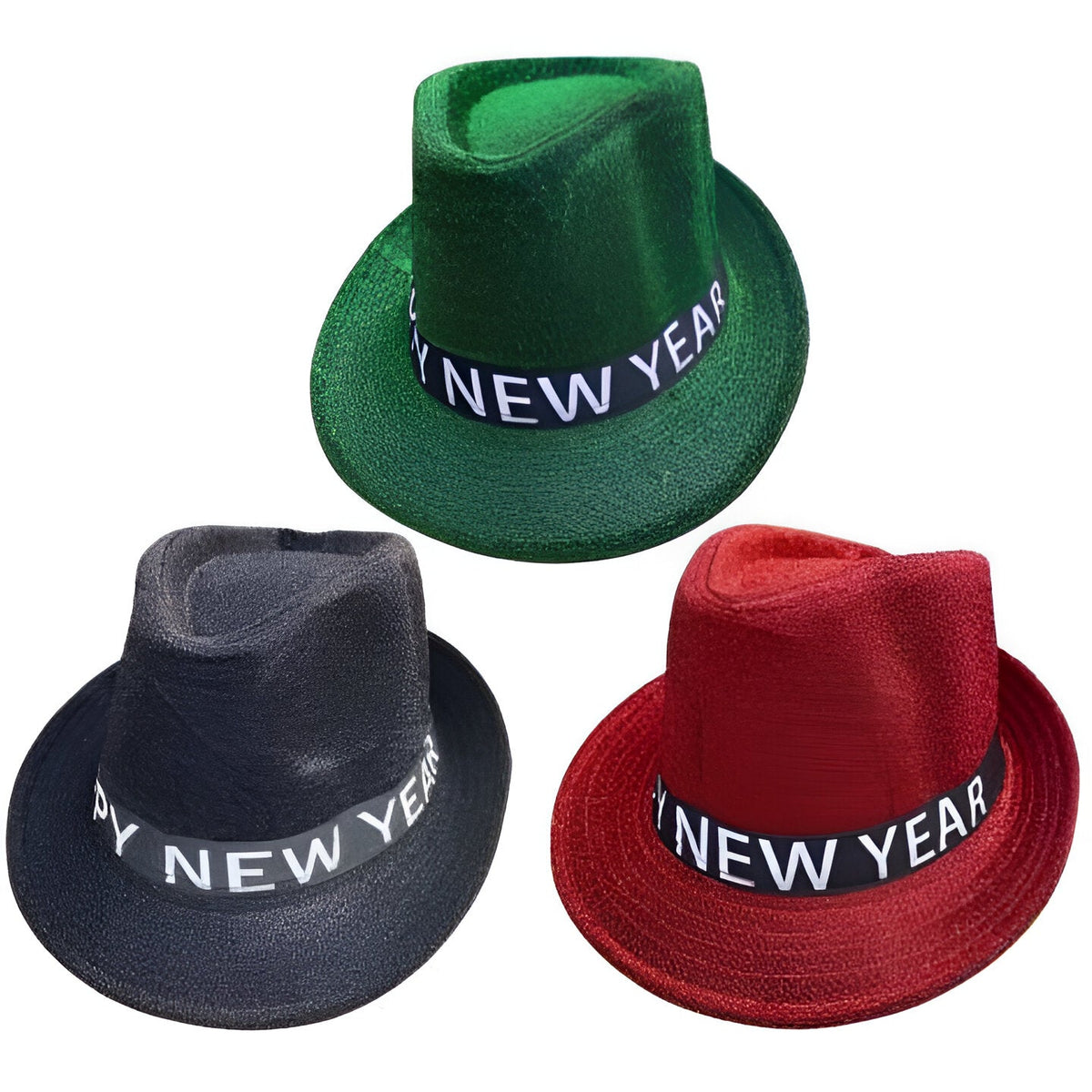 "Happy New Year" Sparkling Fedora Hat  - Assorted Colours